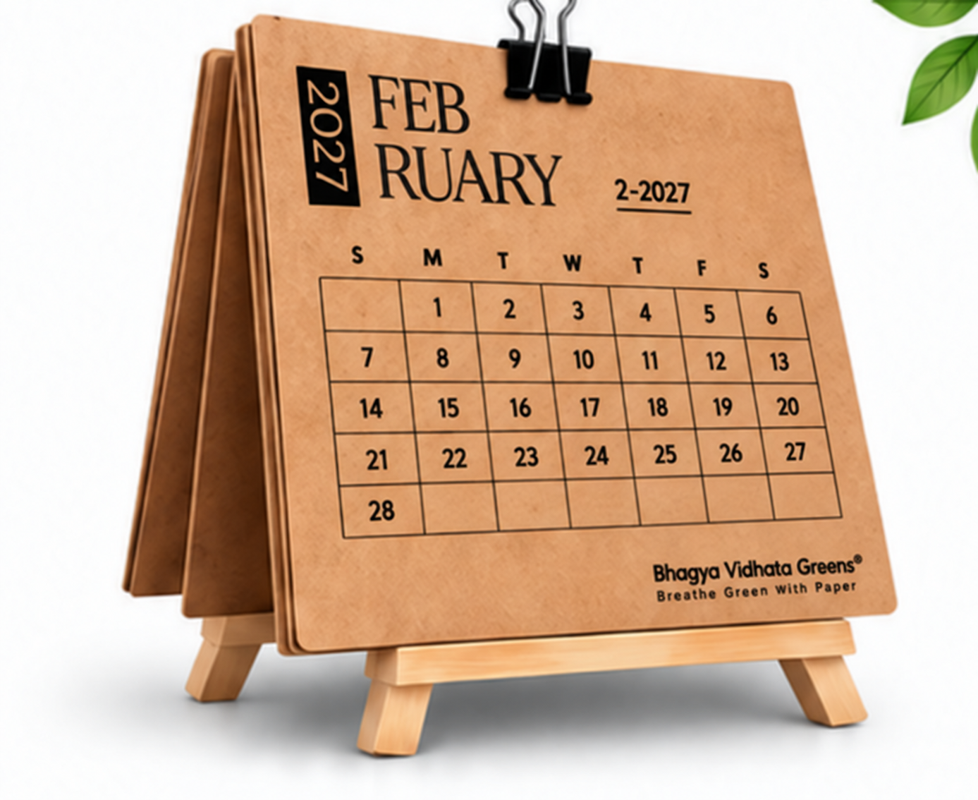 Bhagya Vidhata Greens 2027 kraft desktop calendar February view
